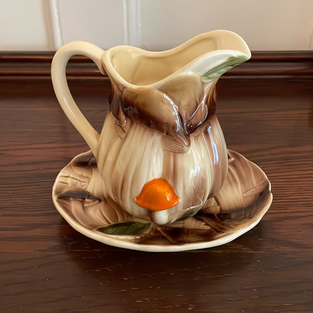 Vintage 1970’s Homco-Japan Mushroom Pitcher and Under-plate